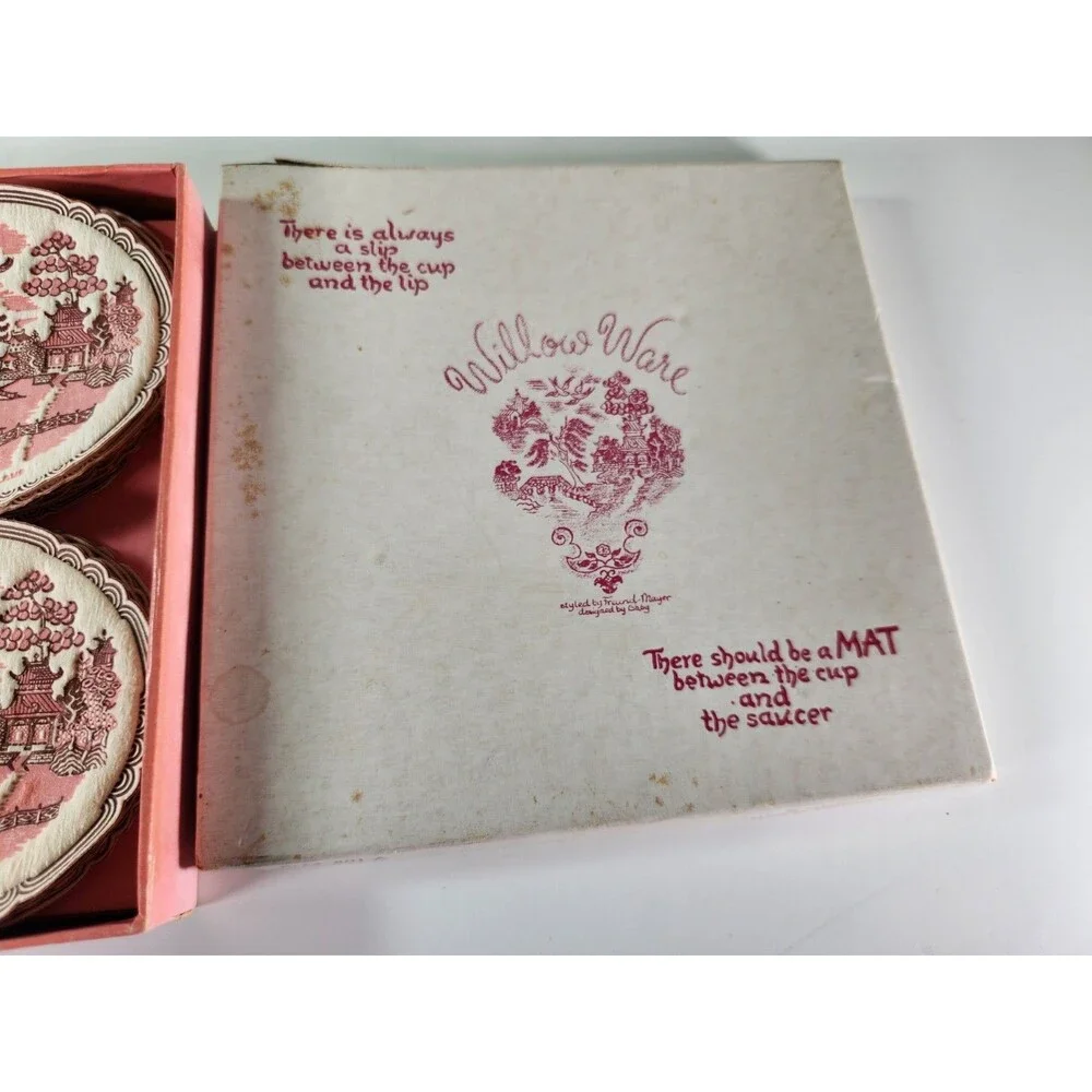 Vintage Freund Mayer Willow Ware Paper Saucermats Coasters Boxed Set of 26